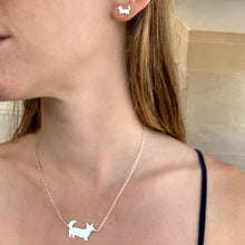 Load image into Gallery viewer, Corgi Necklace and Stud Earrings SET - Silver/14K Gold-Plated |Cardigan