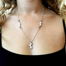 Load image into Gallery viewer, Dachshund Pendant Necklace- Silver Turquoise | Sit-up - WeeShopyDog