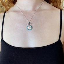 Load image into Gallery viewer, Dachshund Pendant Necklace - Silver and Turquoise |Line Oval Butterfly - WeeShopyDog