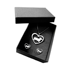 Load image into Gallery viewer, Corgi Necklace and Stud Earrings SET - Silver/14K Gold-Plated |Heart