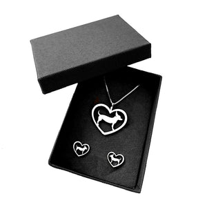 Chihuahua Necklace and Stud Earrings SET - Silver/14K Gold-Plated |Heart