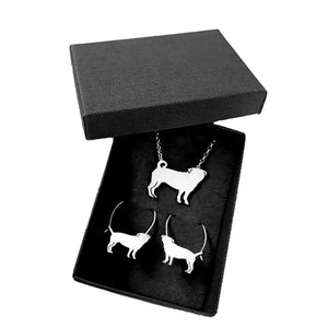 Pug Necklace and Hoop Earrings SET - Silver/14K Gold-Plated |Line