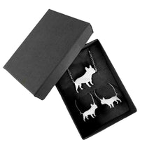 Load image into Gallery viewer, French Bulldog Necklace and Hoop Earrings SET - Silver/14K Gold-Plated |Line