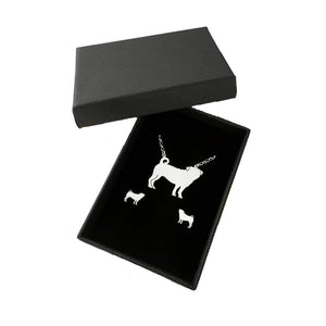 Pug Necklace and Stud Earrings SET - Silver/14K Gold-Plated |Line - WeeShopyDog