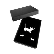 Load image into Gallery viewer, Corgi Necklace and Stud Earrings SET - Silver/14K Gold-Plated |Line - WeeShopyDog