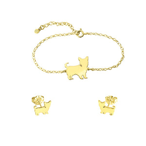 Yorkie Bracelet and Stud Earrings SET - 14K Gold-Plated - WeeShopyDog