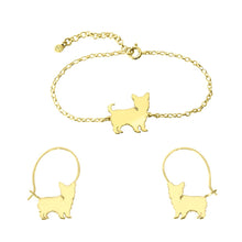 Load image into Gallery viewer, Yorkie Bracelet and Hoop Earrings SET - Silver/14K Gold-Plated |Line