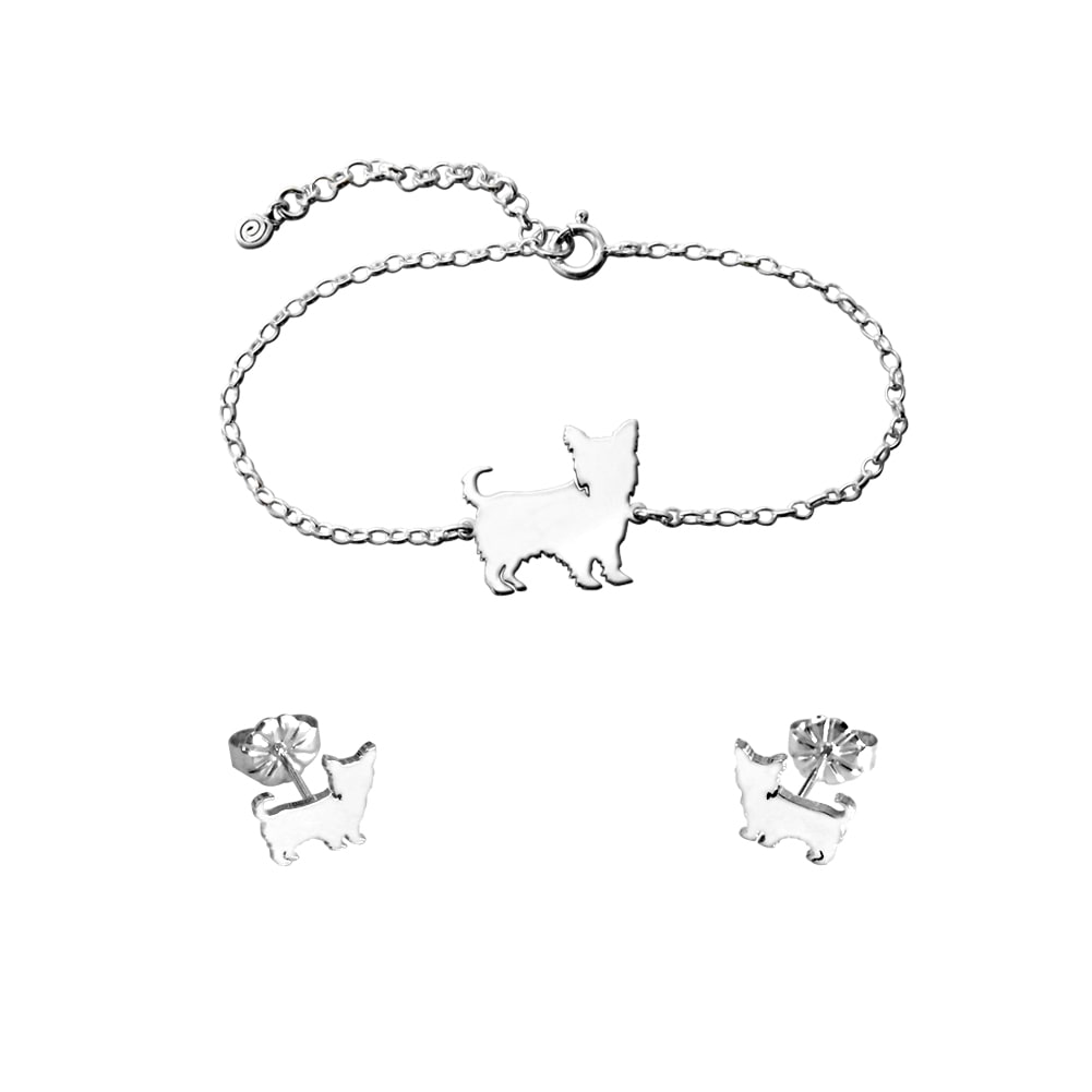 Yorkie Bracelet and Stud Earrings SET - Silver - WeeShopyDog