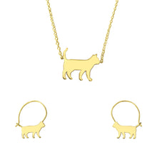 Load image into Gallery viewer, Cat Necklace and Hoop Earrings SET - 14K Gold-Plated - WeeShopyDog