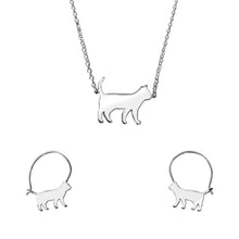 Load image into Gallery viewer, Cat Necklace and Hoop Earrings SET - Silver - WeeShopyDog