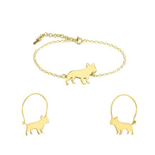 Load image into Gallery viewer, French Bulldog Bracelet and Hoop Earrings SET - Silver/14K Gold-Plated |Line
