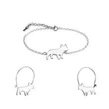 Load image into Gallery viewer, French Bulldog Bracelet and Hoop Earrings SET - Silver/14K Gold-Plated |Line