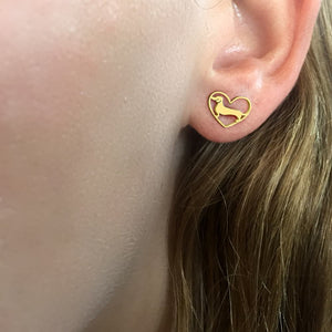 Dachshund Stud Earrings - Silver/14K Gold-Plated |Line Heart - WeeShopyDog