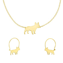 Load image into Gallery viewer, French Bulldog Necklace and Hoop Earrings SET - Silver/14K Gold-Plated |Line