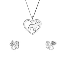 Load image into Gallery viewer, French Bulldog Necklace and Stud Earrings SET - Silver/14K Gold-Plated |Heart