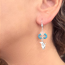 Load image into Gallery viewer, Dachshund Dangle Leverback Earrings - Silver Turquoise |I - WeeShopyDog