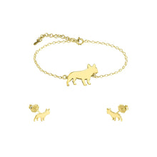 Load image into Gallery viewer, French Bulldog Bracelet and Stud Earrings SET - Silver/14K Gold-Plated |Line - WeeShopyDog