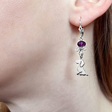 Load image into Gallery viewer, Dachshund Dangle Leverback Earrings - Silver Amethyst |Sweet - WeeShopyDog
