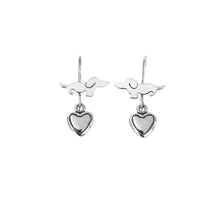 Load image into Gallery viewer, Dachshund Dangle Drop Earrings - Silver |Dog Fun Heart - WeeShopyDog