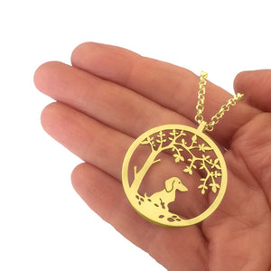 Dachshund Little Tree Of Life Pendant Necklace - Silver/14K Gold-Plated - WeeShopyDog