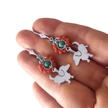 Load image into Gallery viewer, Dachshund Dangle Leverback Earrings - Silver Coral Turquoise |Up - WeeShopyDog