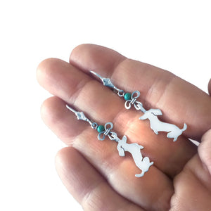 Dachshund Dangle Leverback Earrings - Silver Turquoise |Sit-up - WeeShopyDog