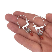 Load image into Gallery viewer, Dachshund Hoop Earrings - Silver and Carnelian |Line - WeeShopyDog