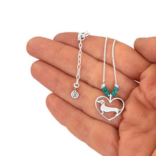 Load image into Gallery viewer, Dachshund Pendant Necklace- Silver Turquoise |Line Heart - WeeShopyDog
