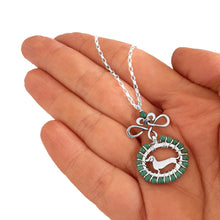 Load image into Gallery viewer, Dachshund Pendant Necklace - Silver and Turquoise |Line Oval Butterfly - WeeShopyDog