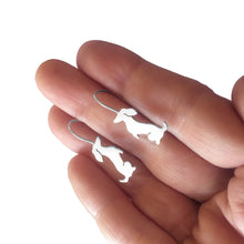 Load image into Gallery viewer, Dachshund Drop Earrings - Silver |Sit-up - WeeShopyDog