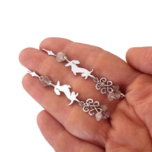 Load image into Gallery viewer, Dachshund Dangle Earrings - Silver and Moonstone - WeeShopyDog