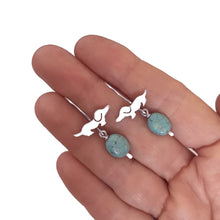 Load image into Gallery viewer, Dachshund Dangle Drop Earrings - Silver and Turquoise |Dog Fun - WeeShopyDog