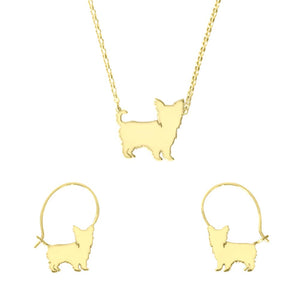 Yorkie Necklace and Hoop Earrings SET - Silver/14K Gold-Plated |Line