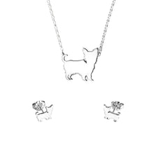 Load image into Gallery viewer, Yorkie Necklace and Stud Earrings SET - Silver - WeeShopyDog
