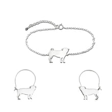 Load image into Gallery viewer, Pug Bracelet and Hoop Earrings SET - Silver/14K Gold-Plated |Line