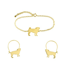 Load image into Gallery viewer, Pug Bracelet and Hoop Earrings SET - Silver/14K Gold-Plated |Line