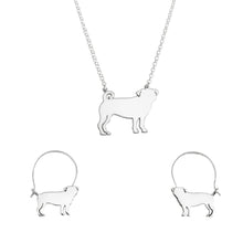 Load image into Gallery viewer, Pug Necklace and Hoop Earrings SET - Silver/14K Gold-Plated |Line
