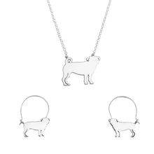 Load image into Gallery viewer, Pug Necklace and Hoop Earrings SET - Silver/14K Gold-Plated |Line