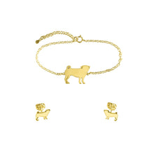 Load image into Gallery viewer, Pug Bracelet and Stud Earrings SET - Silver/14K Gold-Plated |Line - WeeShopyDog