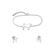 Load image into Gallery viewer, Pug Bracelet and Stud Earrings SET - Silver/14K Gold-Plated |Line - WeeShopyDog
