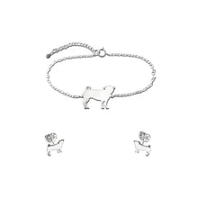 Load image into Gallery viewer, Pug Bracelet and Stud Earrings SET - Silver/14K Gold-Plated |Line - WeeShopyDog