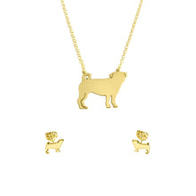 Load image into Gallery viewer, Pug Necklace and Stud Earrings SET - Silver/14K Gold-Plated |Line - WeeShopyDog
