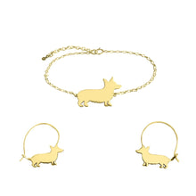 Load image into Gallery viewer, Corgi Bracelet and Hoop Earrings SET - Silver/14K Gold-Plated |Line