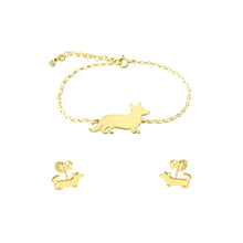 Load image into Gallery viewer, Corgi Bracelet and Stud Earrings SET - Silver/14K Gold-Plated |Cardigan