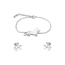 Load image into Gallery viewer, Corgi Bracelet and Stud Earrings SET - Silver/14K Gold-Plated |Cardigan