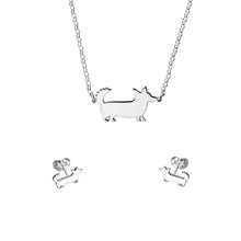 Load image into Gallery viewer, Corgi Necklace and Stud Earrings SET - Silver/14K Gold-Plated |Cardigan