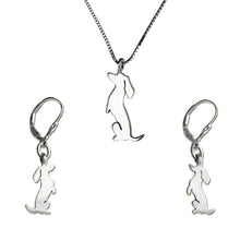 Load image into Gallery viewer, Dachshund Necklace and Dangle Earrings SET - Silver |Sit-up - WeeShopyDog