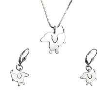 Load image into Gallery viewer, Dachshund Necklace and Dangle Earrings SET - Silver |Up - WeeShopyDog