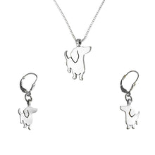 Load image into Gallery viewer, Dachshund Necklace and Dangle Earrings SET - Silver |I - WeeShopyDog