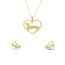 Load image into Gallery viewer, Dachshund Necklace and Stud Earrings SET - Silver/14K Gold-Plated |Line Heart - WeeShopyDog
